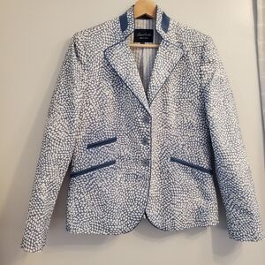 Bariloche Medium Spain Blazer Jacket Cotton Blue Dots Button Collar Formal Coat